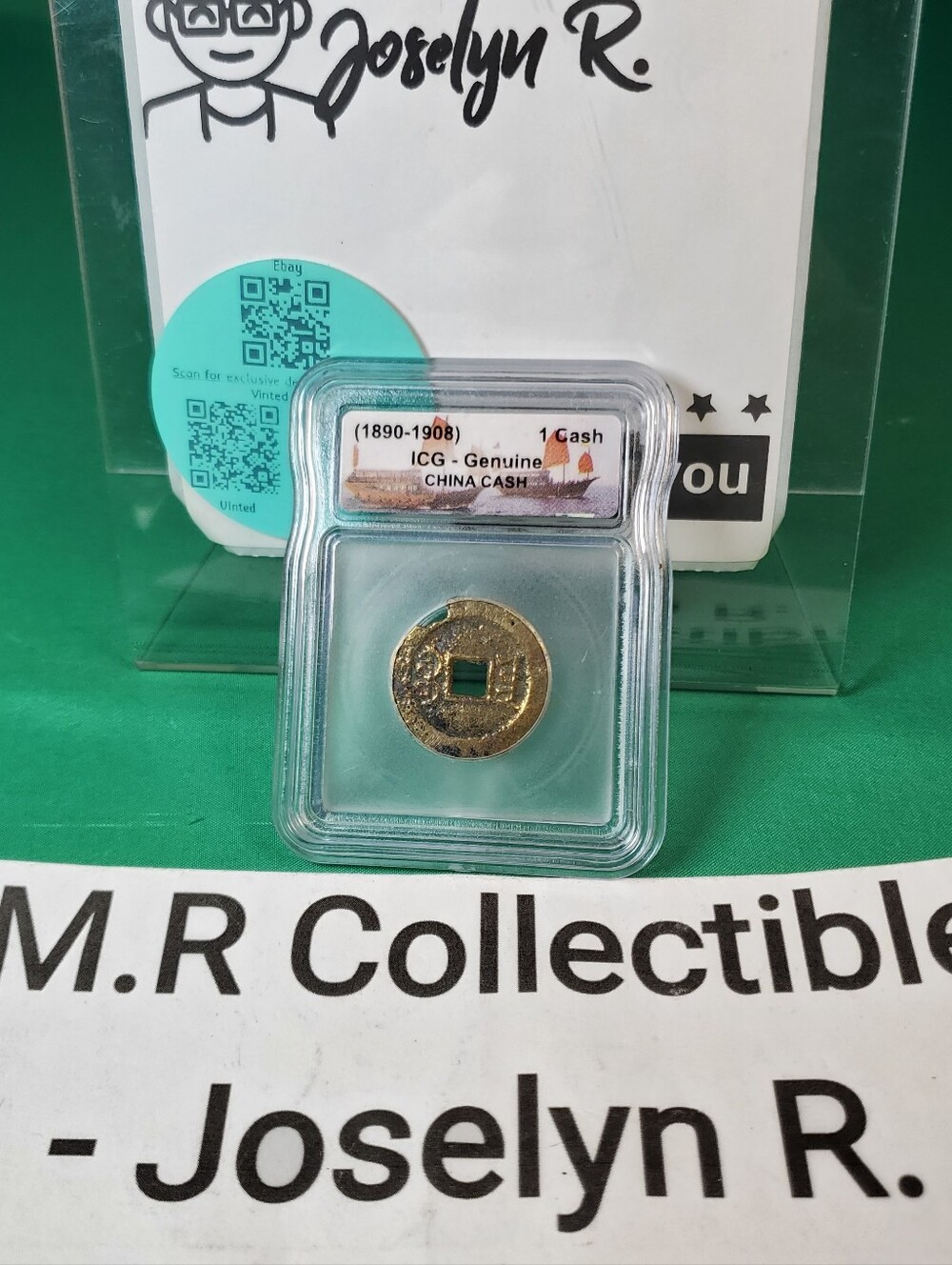 1890-1908 China 1 Cash Coin - ICG Genuine Certified - Late Qing Dynasty Empire